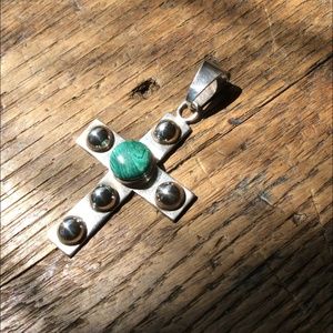 925 Sterling Silver Mod Cross w/ Malachite stone